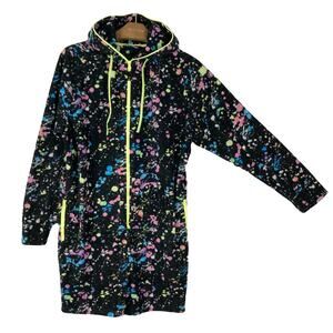 NWOT CHUBBIES Romper L Fleece Neon-Yellow-Zip-Trim Paint-Splatter-MultiColorful